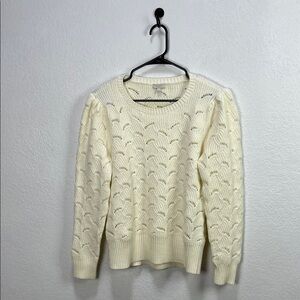 Talbots Women’s Ivory Cable Knit Sweater Long Sleeve Wool Blend Crew Neck Sz L